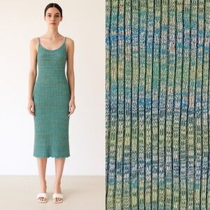 Studio Fantastique Nikita Knit Ribbed Midi Dress Blue Green Size S
